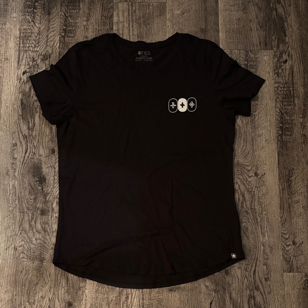 Figs SuperSoft Short Sleeve Underscrub - Black with White Logo - Size Large